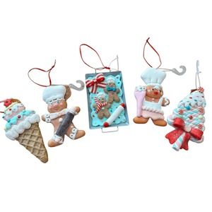 Gingerbread Christmas tiered tray/Ornaments set of 5 NWT
